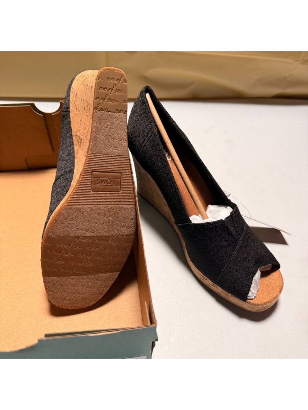 TOMS Women's Classic Espadrille Wedge Sandal Black US 9.5 NEW